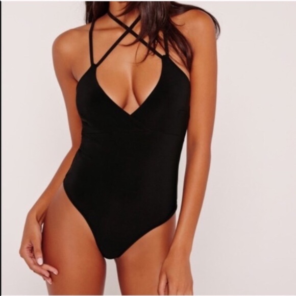Missguided Tops - Black Cross Front Bodysuit